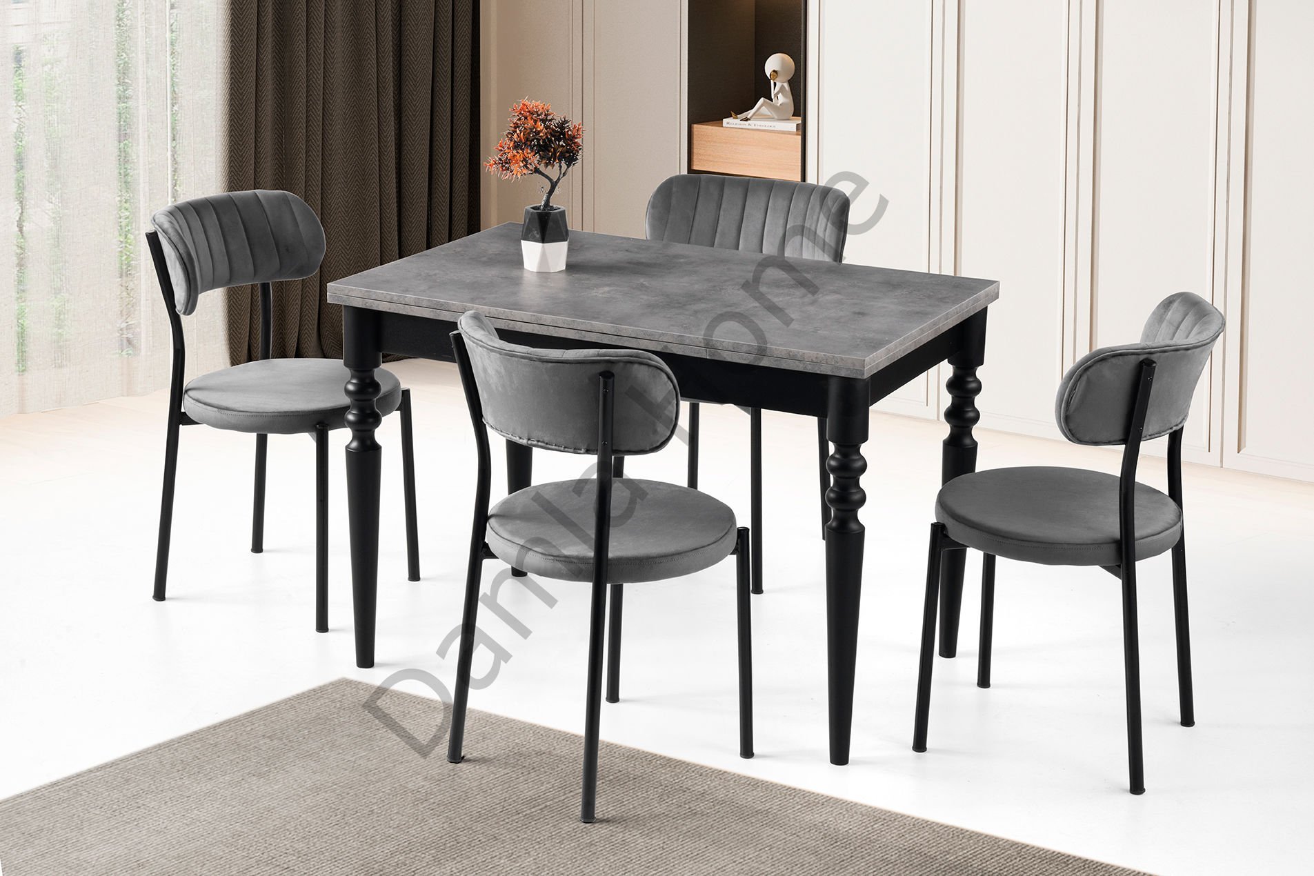 Cunda Masa Sandalye Takımı - Gri/Siyah