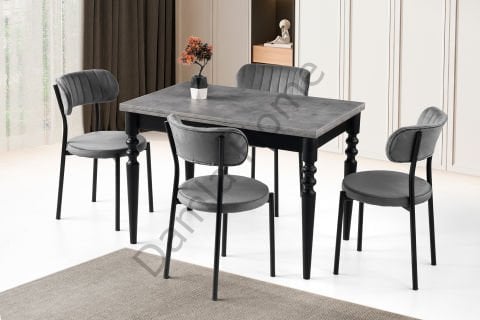 Cunda Masa Sandalye Takımı - Gri/Siyah