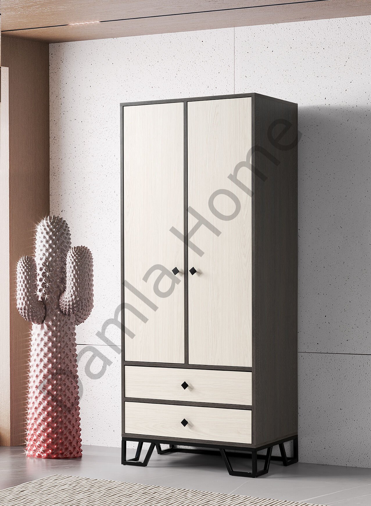 Luna İki Kapaklı Dolap - Antrasit Meşe/Monet