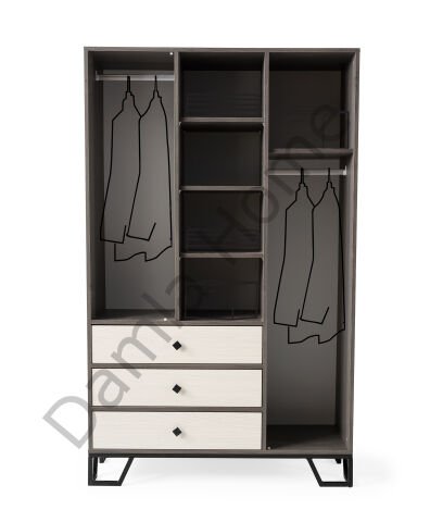 Luna Üç Kapaklı Dolap - Antrasit Meşe/Monet