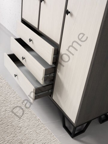 Luna Üç Kapaklı Dolap - Antrasit Meşe/Monet