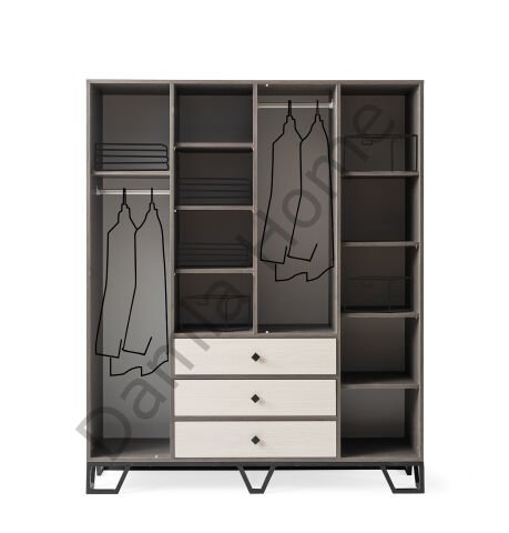 Luna Dört Kapaklı Dolap - Antrasit Meşe/Monet