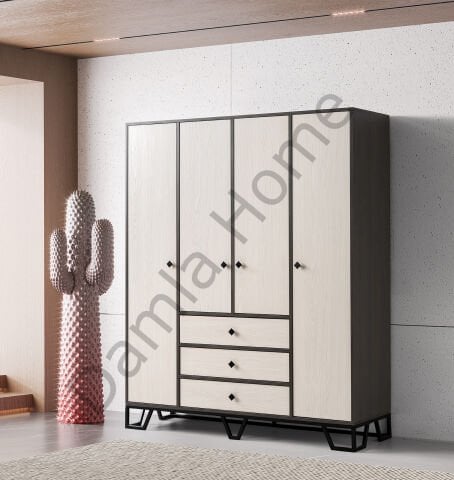 Luna Dört Kapaklı Dolap - Antrasit Meşe/Monet