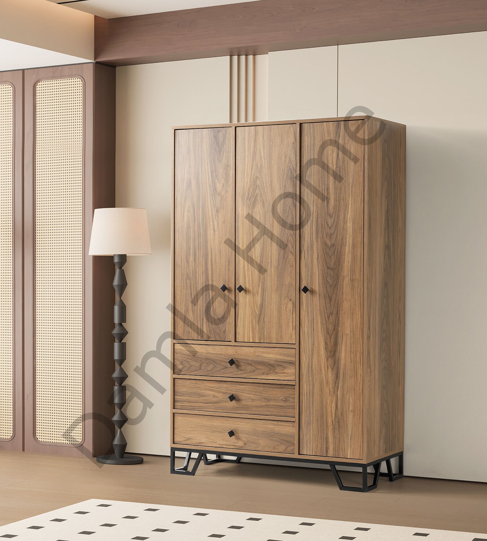 Luna Üç Kapaklı Dolap - Ceviz