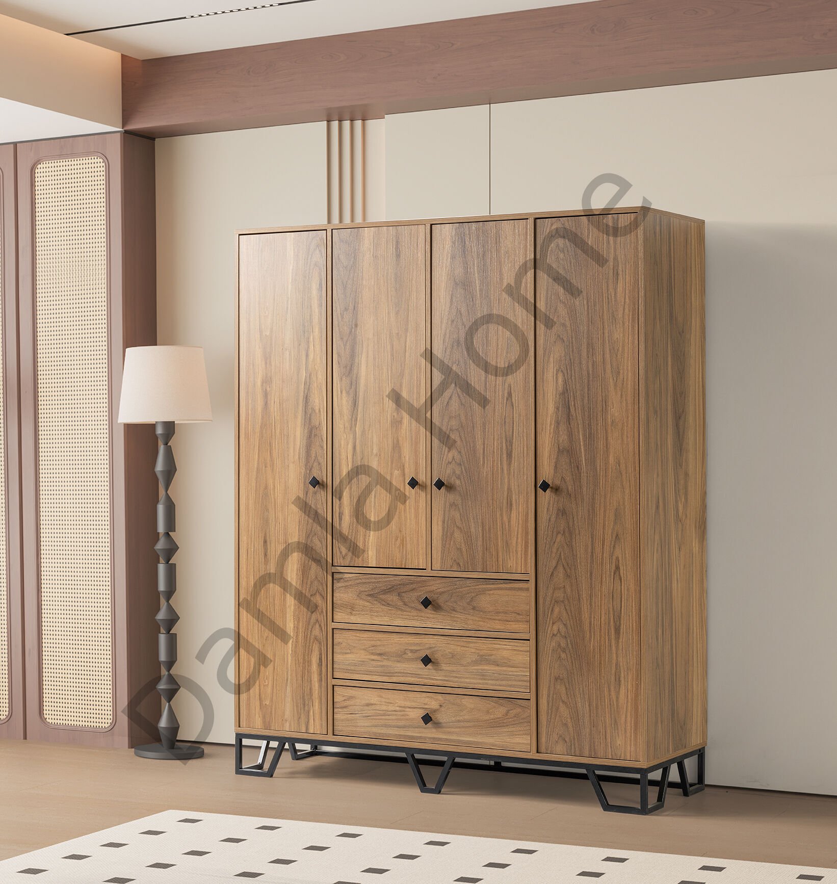 Luna Dört Kapaklı Dolap - Ceviz