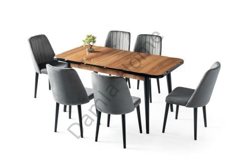 Yakamoz Masa Sandalye Takımı - HighGloss Ceviz/Siyah