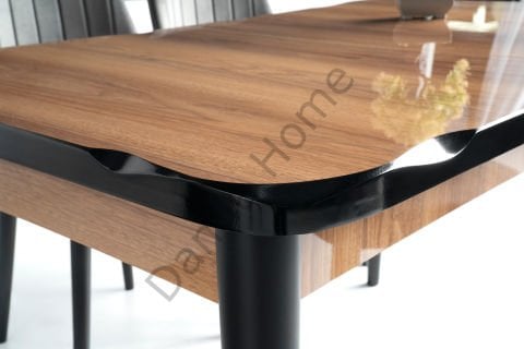 Yakamoz Masa Sandalye Takımı - HighGloss Ceviz/Siyah