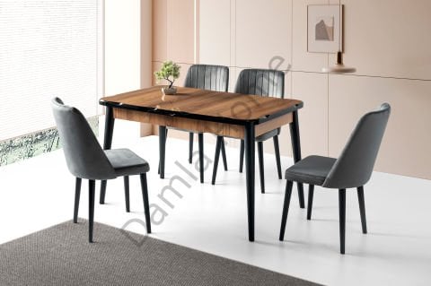 Yakamoz Masa Sandalye Takımı - HighGloss Ceviz/Siyah