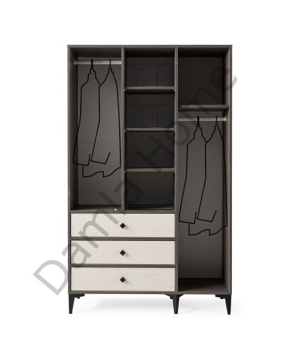 Mira Üç Kapaklı Dolap - Antrasit Meşe/Monet