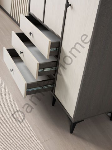 Mira Üç Kapaklı Dolap - Antrasit Meşe/Monet