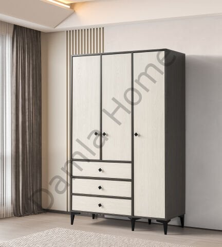 Mira Üç Kapaklı Dolap - Antrasit Meşe/Monet