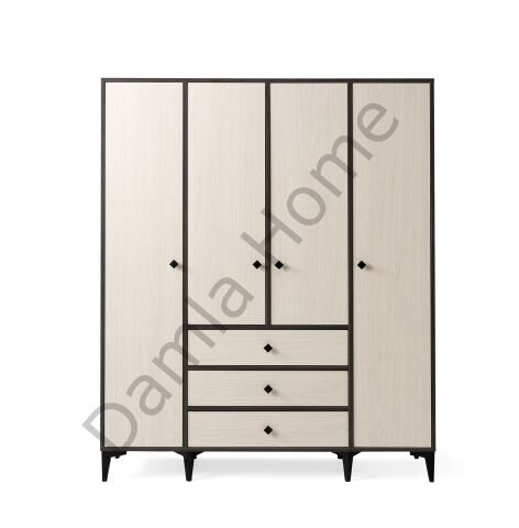Mira Dört Kapaklı Dolap - Antrasit Meşe/Monet