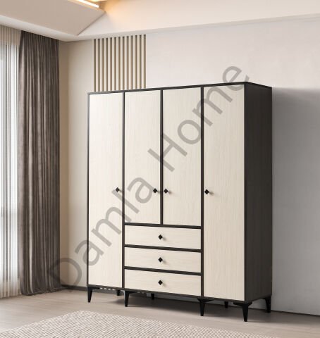 Mira Dört Kapaklı Dolap - Antrasit Meşe/Monet