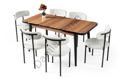 Yakamoz Masa Sandalye Takımı - HighGloss Ceviz/Siyah