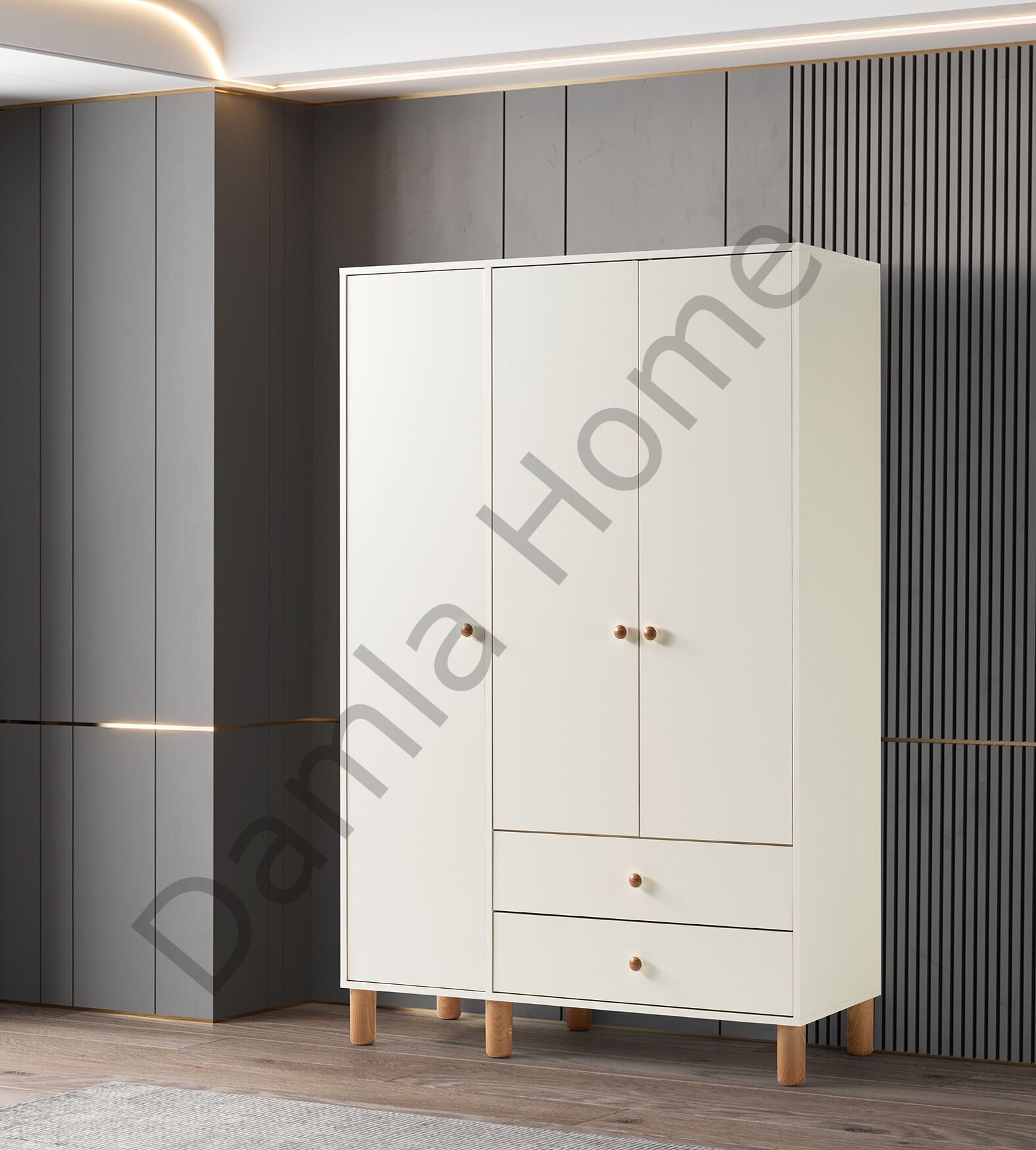 Hira Üç Kapaklı Dolap - Ekru