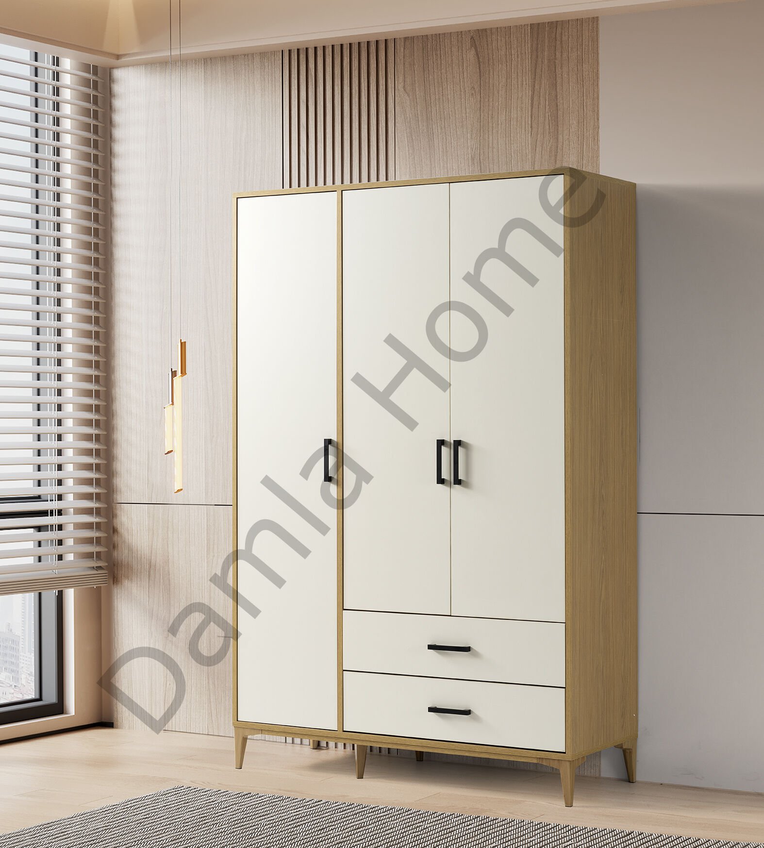 Nova Üç Kapaklı Dolap - Klimt/Ekru