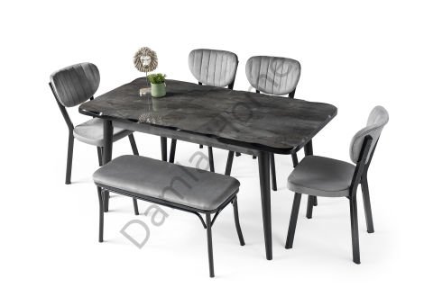 Yakamoz Masa Sandalye Takımı - HighGloss Irony/Siyah