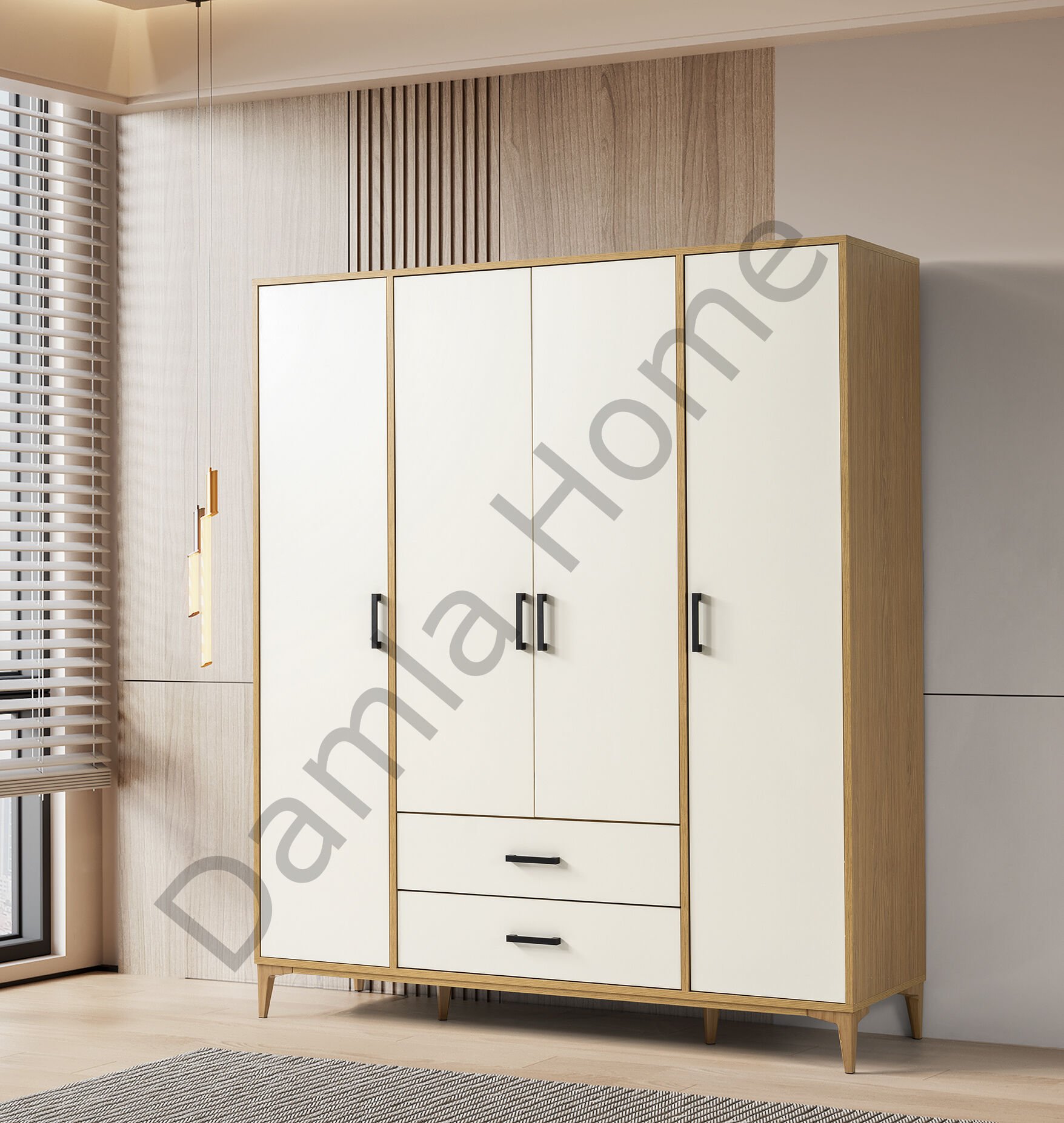 Nova Dört Kapaklı Dolap - Klimt/Ekru