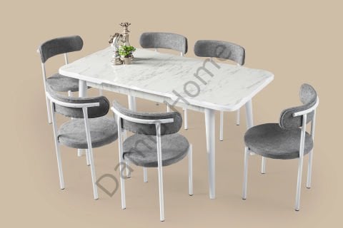 Yakamoz Masa Sandalye Takımı - HighGloss Marmo/Beyaz