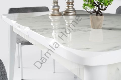 Yakamoz Masa Sandalye Takımı - HighGloss Marmo/Beyaz