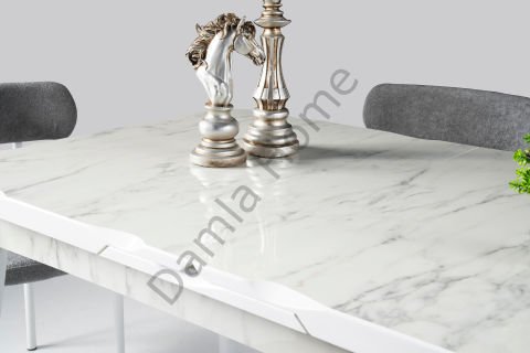 Yakamoz Masa Sandalye Takımı - HighGloss Marmo/Beyaz