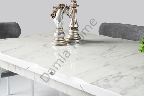 Yakamoz Masa Sandalye Takımı - HighGloss Marmo/Beyaz