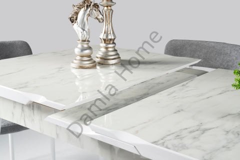 Yakamoz Masa Sandalye Takımı - HighGloss Marmo/Beyaz