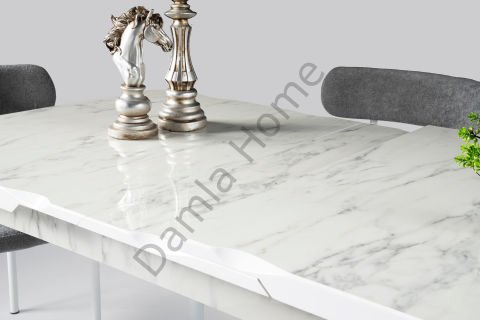 Yakamoz Masa Sandalye Takımı - HighGloss Marmo/Beyaz