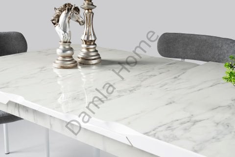 Yakamoz Masa Sandalye Takımı - HighGloss Marmo/Beyaz