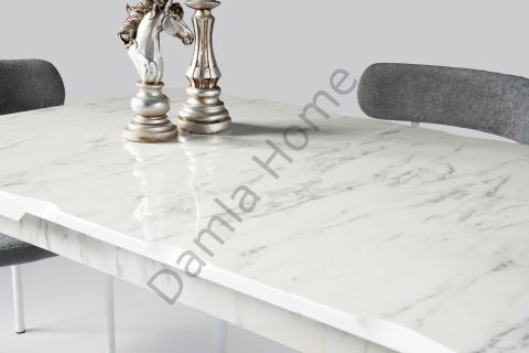Yakamoz Masa Sandalye Takımı - HighGloss Marmo/Beyaz