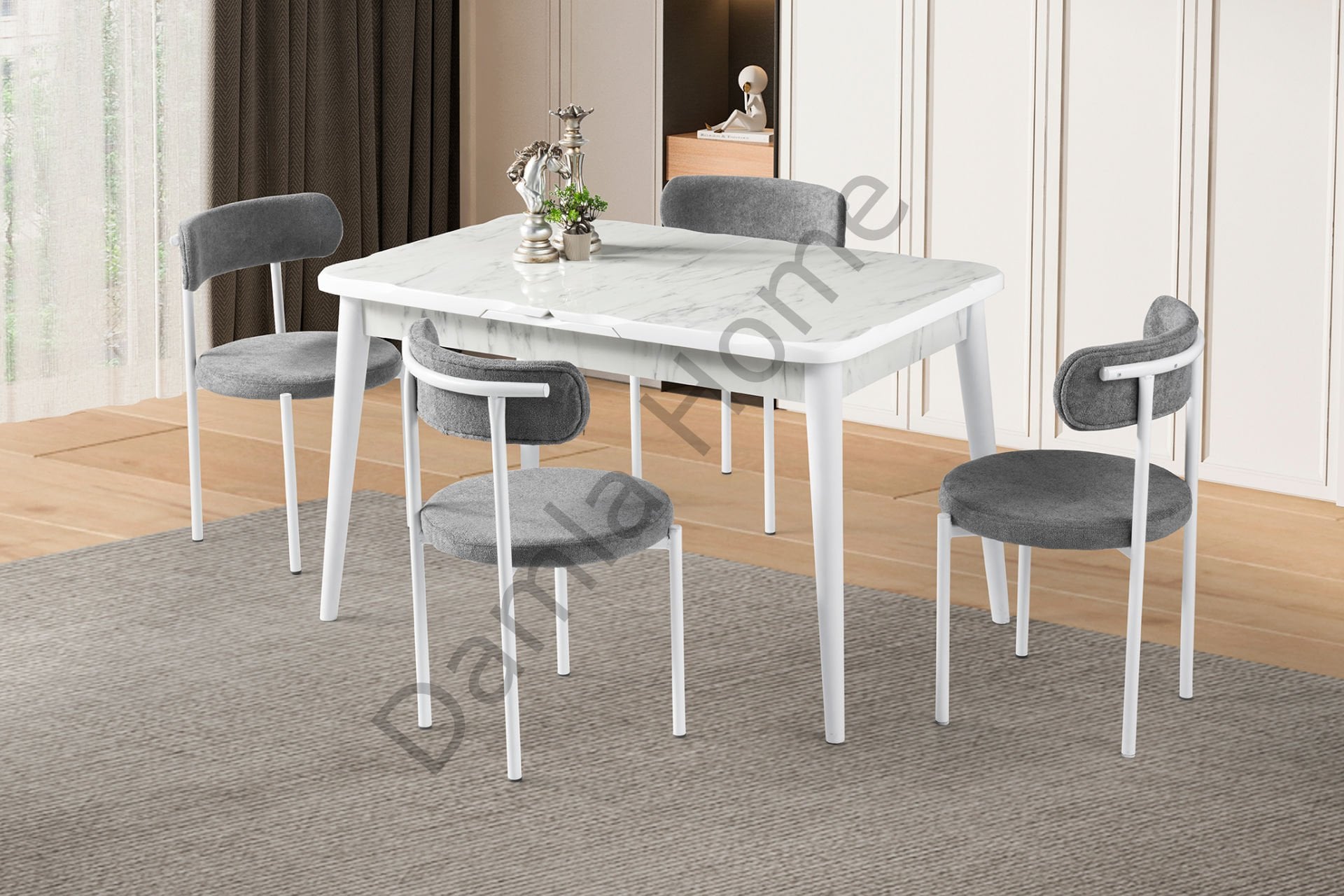 Yakamoz Masa Sandalye Takımı - HighGloss Marmo/Beyaz