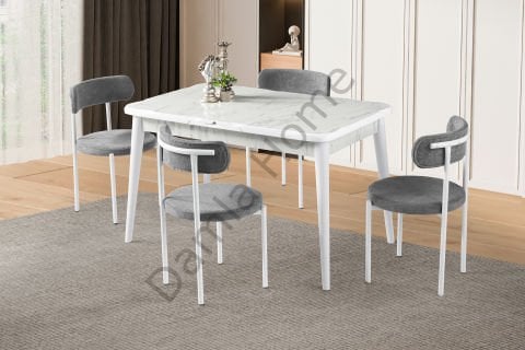 Yakamoz Masa Sandalye Takımı - HighGloss Marmo/Beyaz