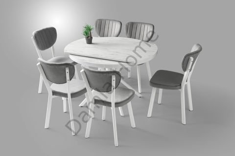 Bade Masa Sandalye Takımı - Marmo/Beyaz