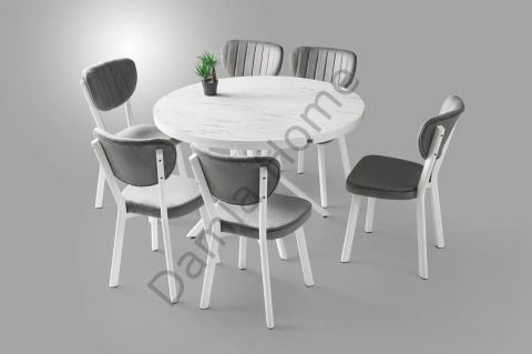 Bade Masa Sandalye Takımı - Marmo/Beyaz