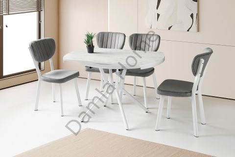 Bade Masa Sandalye Takımı - Marmo/Beyaz