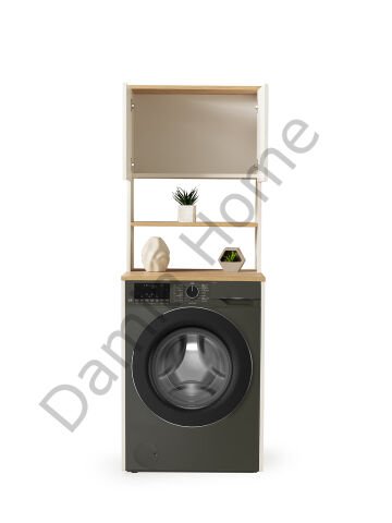 Çamaşır Makinesi Dolabı - Üst Dolaplı - Ekru/Meşe