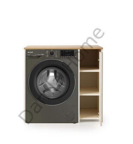 Çamaşır Makinesi Dolabı - Yan Dolaplı - Ekru/Meşe
