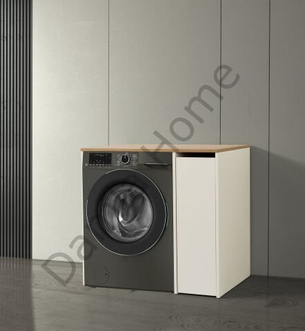 Çamaşır Makinesi Dolabı - Yan Dolaplı - Ekru/Meşe