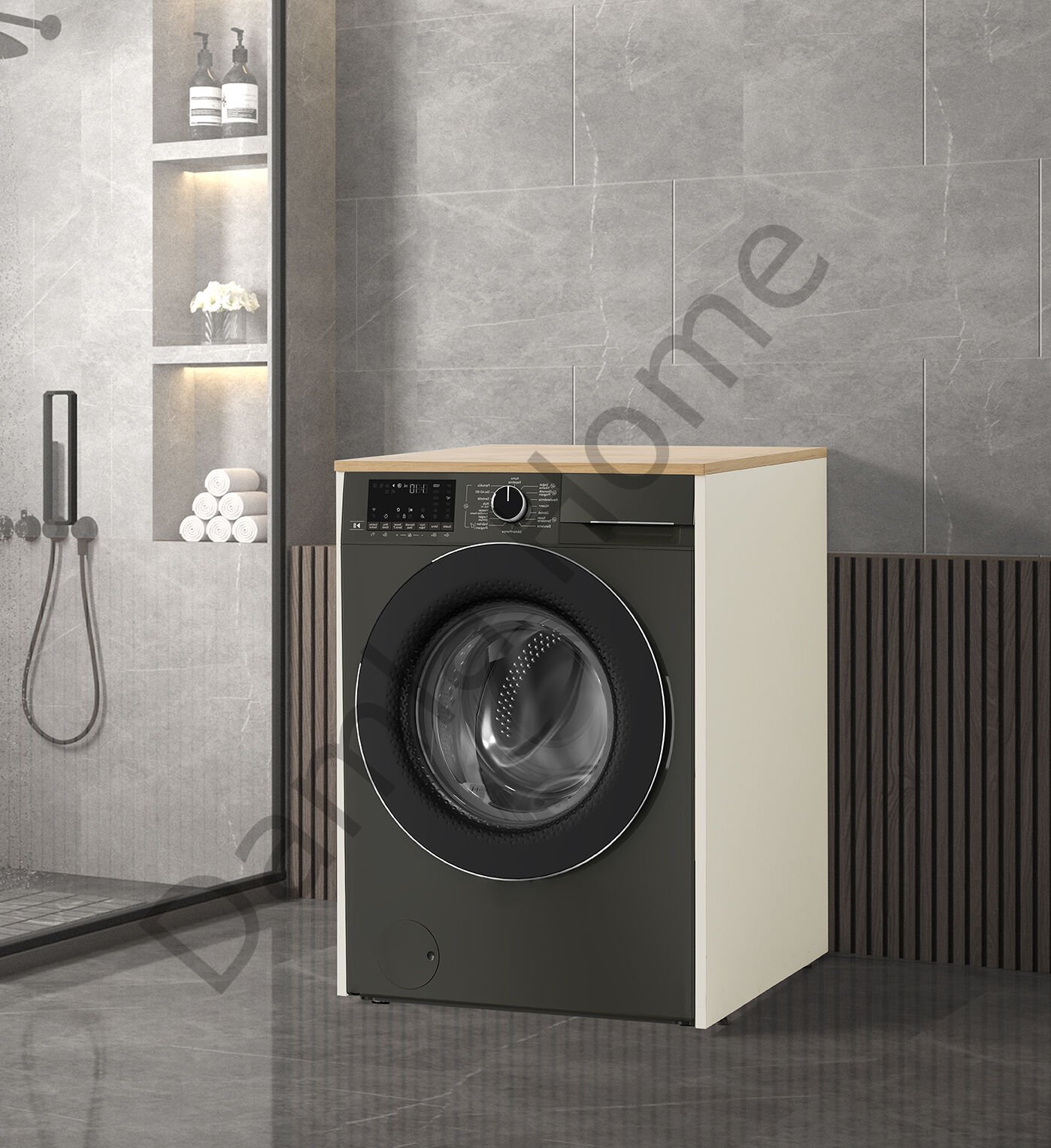 Çamaşır Makinesi Dolabı - Ekru/Meşe