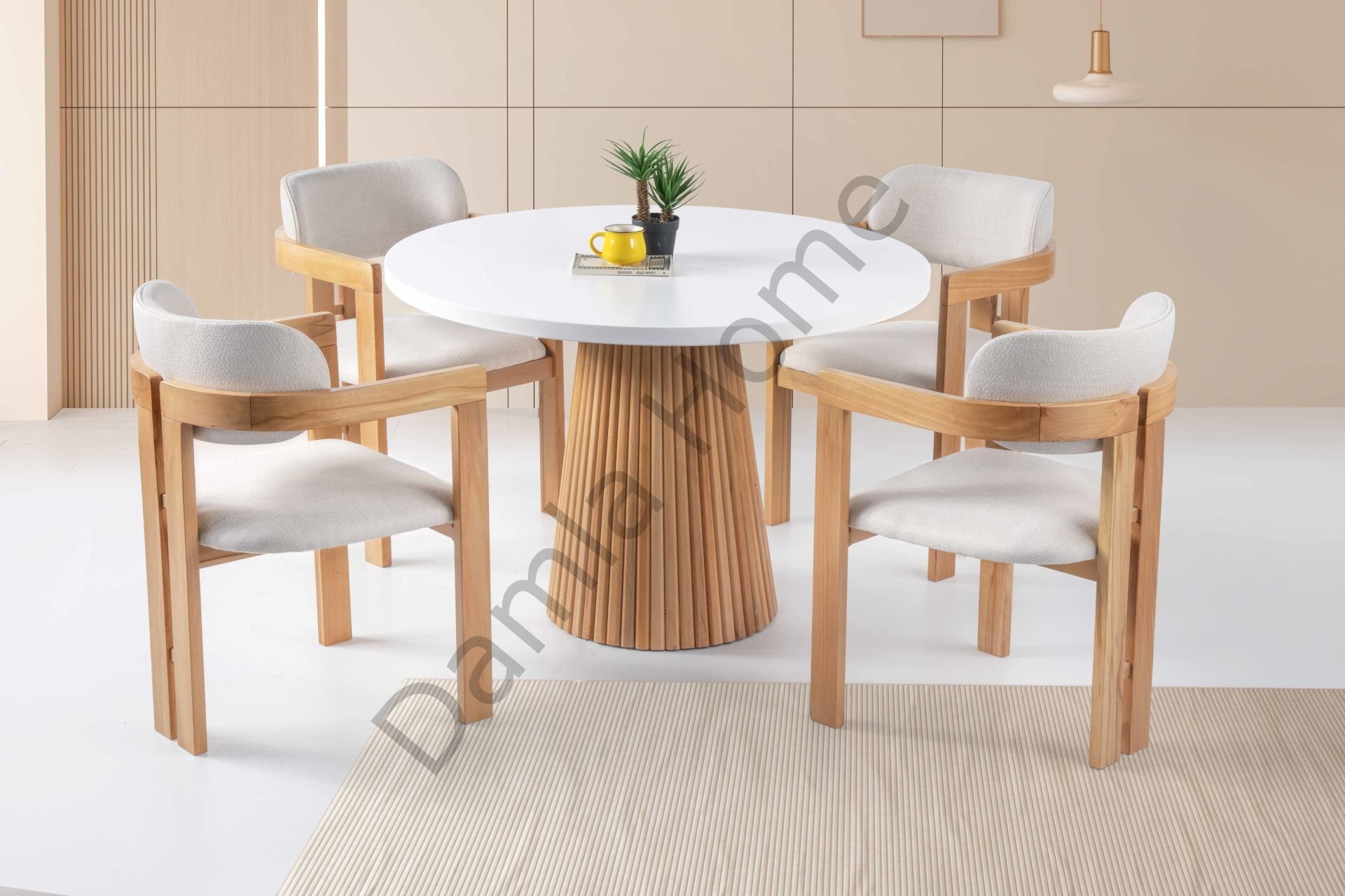 Beste Masa Sandalye Takımı - Beyaz/Naturel