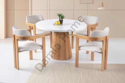 Beste Masa Sandalye Takımı - Beyaz/Naturel