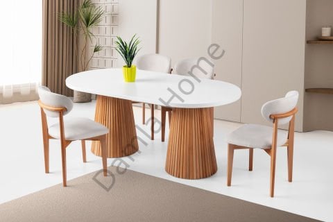 Pelit Masa Sandalye Takımı - Beyaz/Naturel