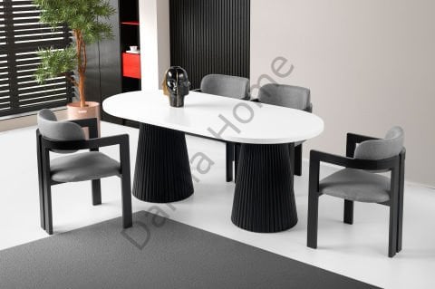 Pelit Masa Sandalye Takımı - Beyaz/Siyah