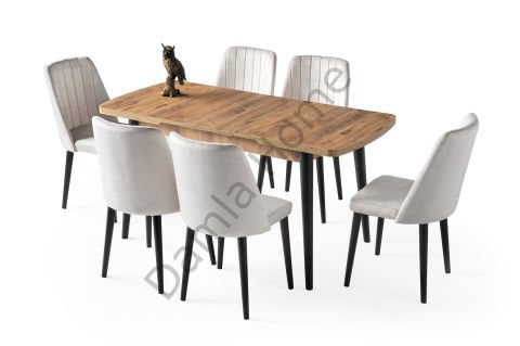 Kelebek Masa Sandalye Takımı - Çam/Siyah