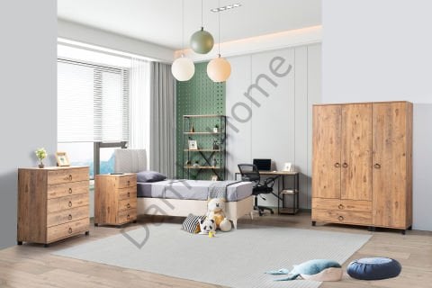 Retro Genç Odası Takımı - Siyah/Çam (yatak-baza-başlık hariç)