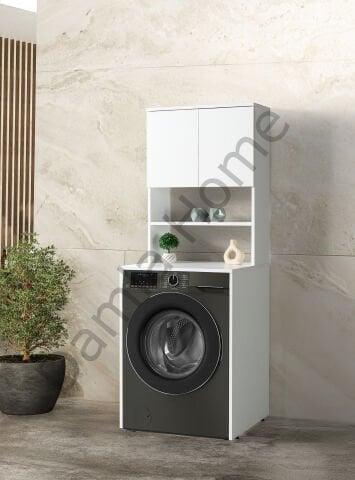 Çamaşır Makinesi Dolabı - Üst Dolaplı - Beyaz