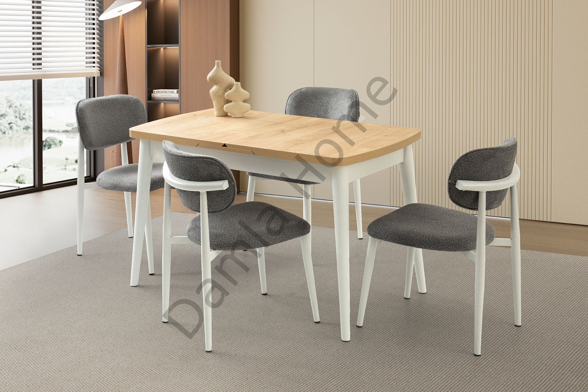 Kelebek Masa Sandalye Takımı - Meşe/Beyaz