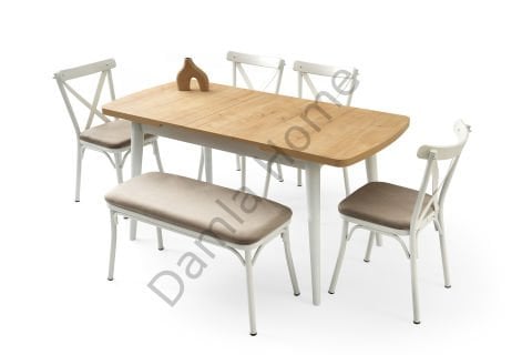 Kelebek Masa Sandalye Takımı - Meşe/Beyaz