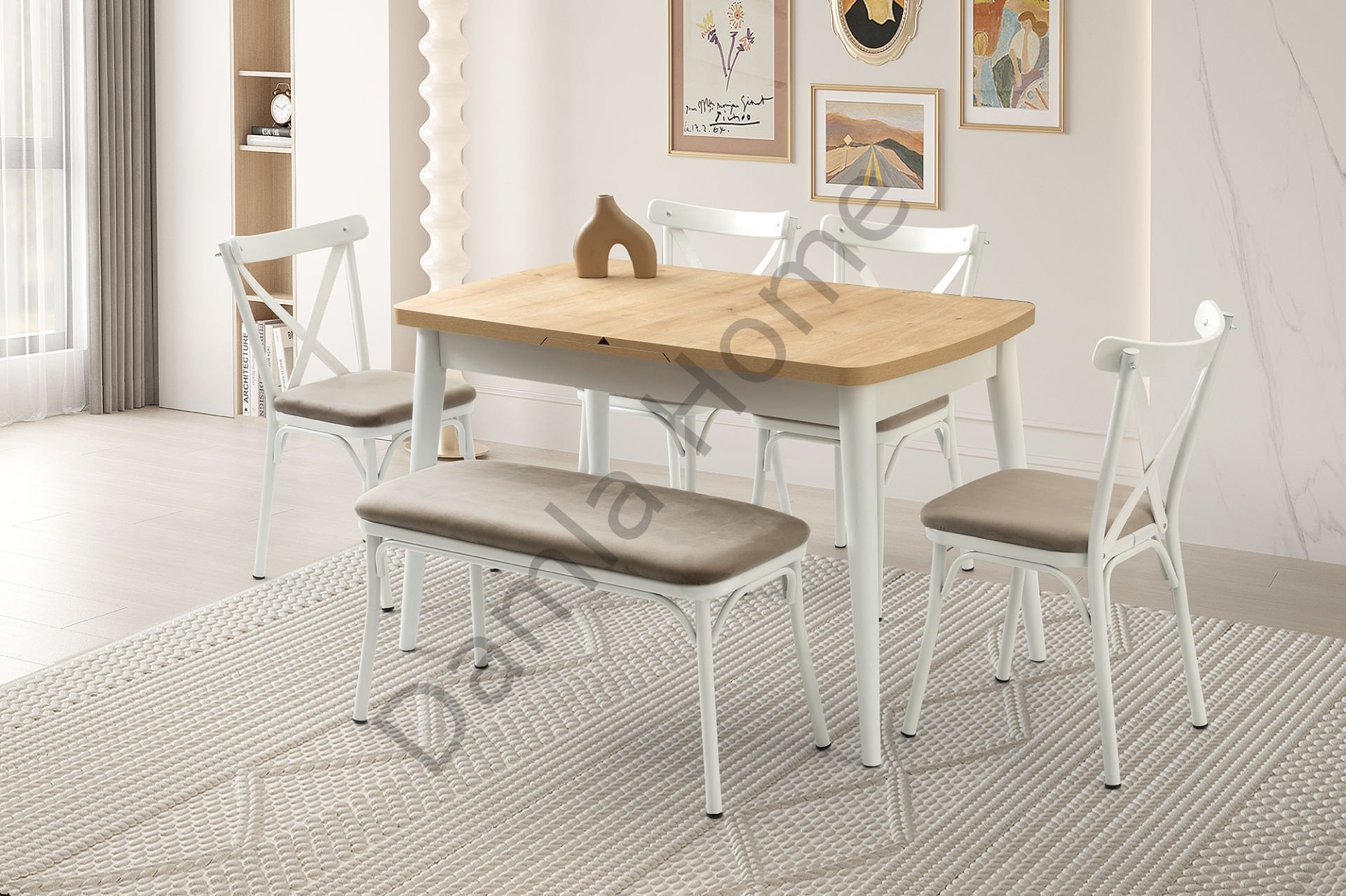 Kelebek Masa Sandalye Takımı - Meşe/Beyaz