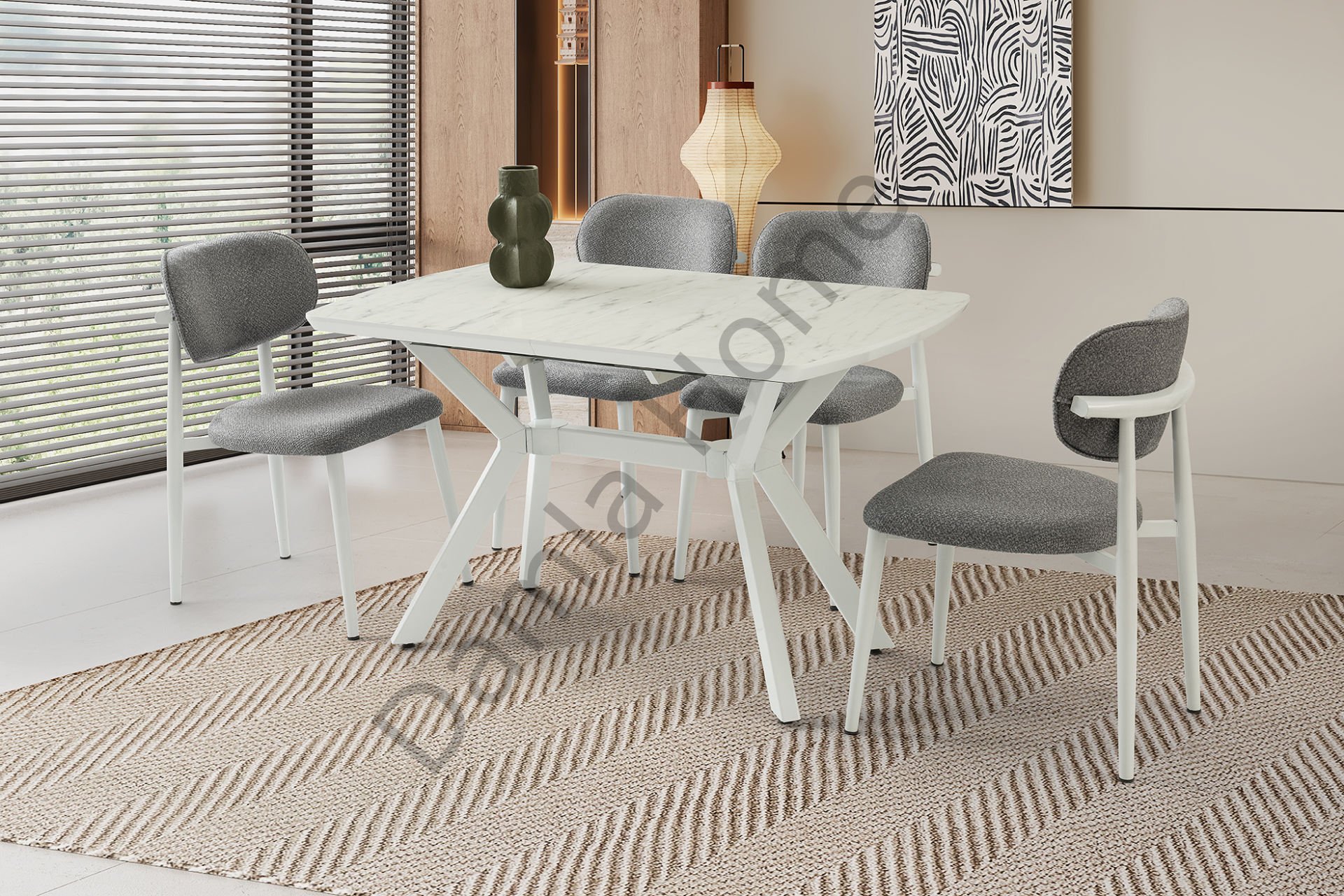 Venedik Masa Sandalye Takımı - Marmo/Beyaz
